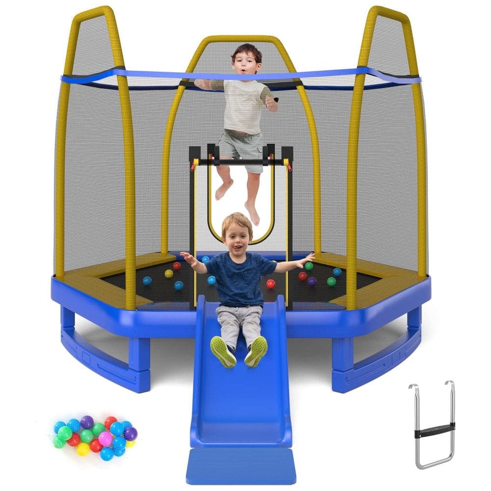 Trampolim infantil Goplus 7 FT com escorregador, trampolim recreativo aprovado pela ASTM 87 com estrutura de aço galvanizado, rede de