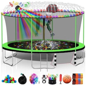 Goujxcy 12FT 14FT 15FT 16FT Trampolim para crianças e adultos, 1500 LBS trampolins ao ar livre com cesta de basquete, luzes, sprinkler,