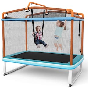 Trampolim GYMAX para crianças, 75 trampolins recreativos aprovados pela ASTM com balanço, rede de barra horizontal, mini trampolim