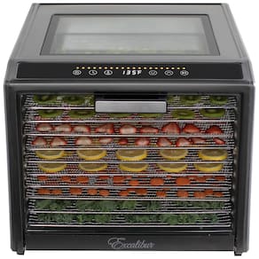 Desidratador de Alimentos com 10 Bandejas, Controle de Temperatura, Porta de Vidro para Visualização e Display LED, 800W, Excalibur, Cinza