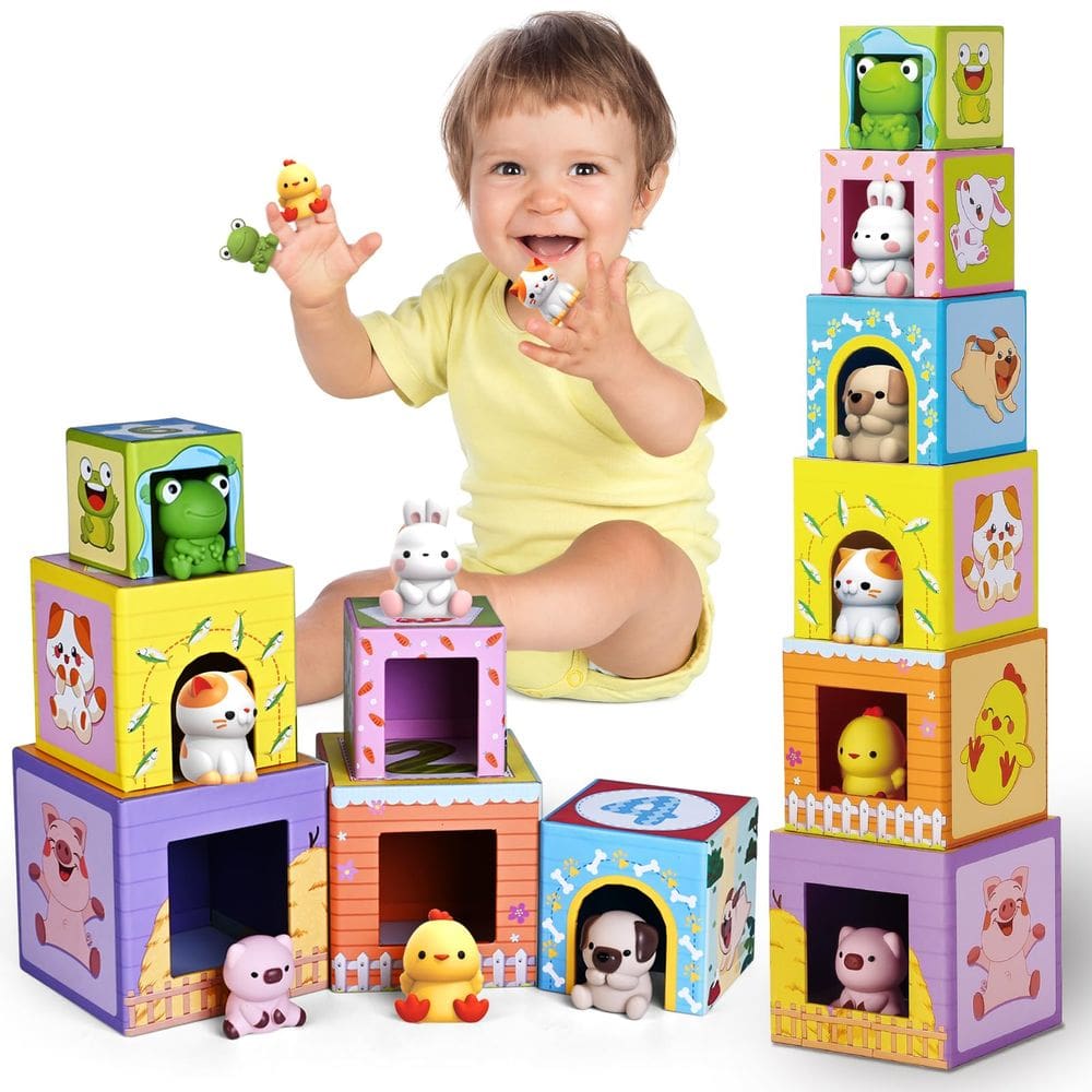 Toy ShyLizard Farm Animal Sorting, empilhável de 1 a 3 anos com fantoches