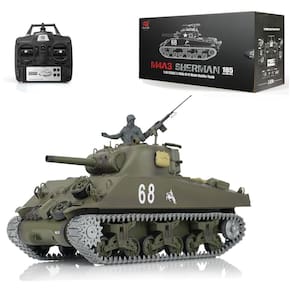 Tanque M4A3 Sherman de Controle Remoto com Trilhos de Metal, Torre Giratória Infravermelha para Adultos, Wheelfun