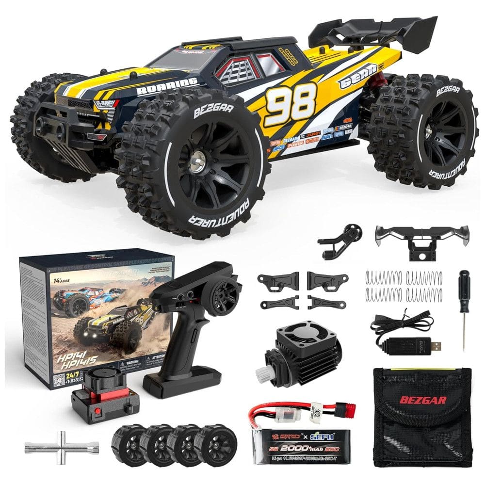 Carro RC 4X4 a Prova d`Água Escala 1:14, Atinge 80 km/h, para Adultos e Adolescentes, BEZGAR HP141S, Amarelo