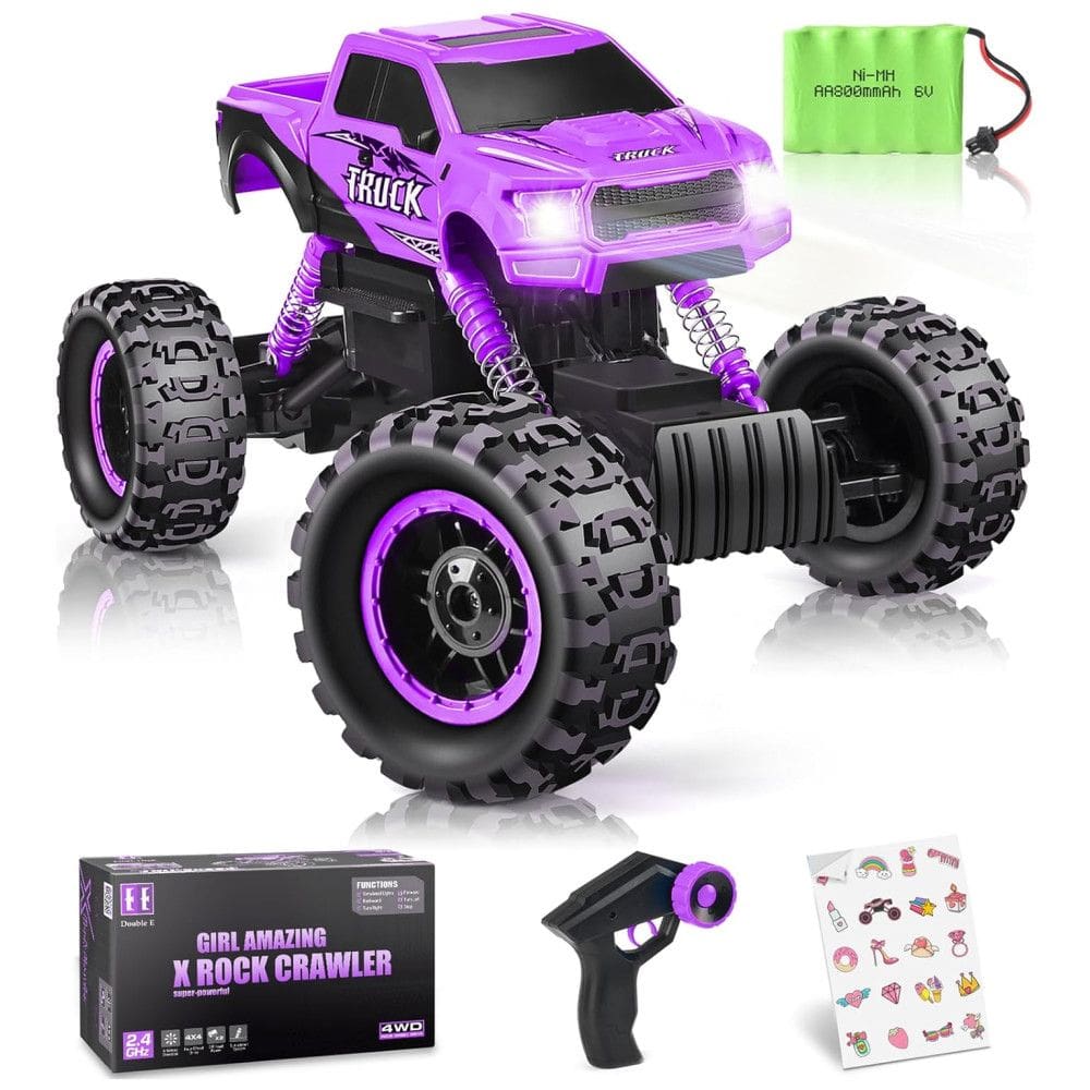 Carrinho de Controle Remoto Off Road, Escala 1:12 com Duplo Motor e Luzes para Crianças de 5 a 12 Anos, DOUBLE E Monster Truck, Roxo