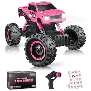 Carrinho de Controle Remoto Off Road, Escala 1:12 com Duplo Motor e Luzes para Crianças de 5 a 12 Anos, DOUBLE E Monster Truck, Rosa