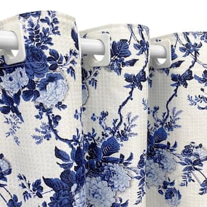 Cortina Tecido Piquet Floral Azul 6,00X2,50 Sala Quarto