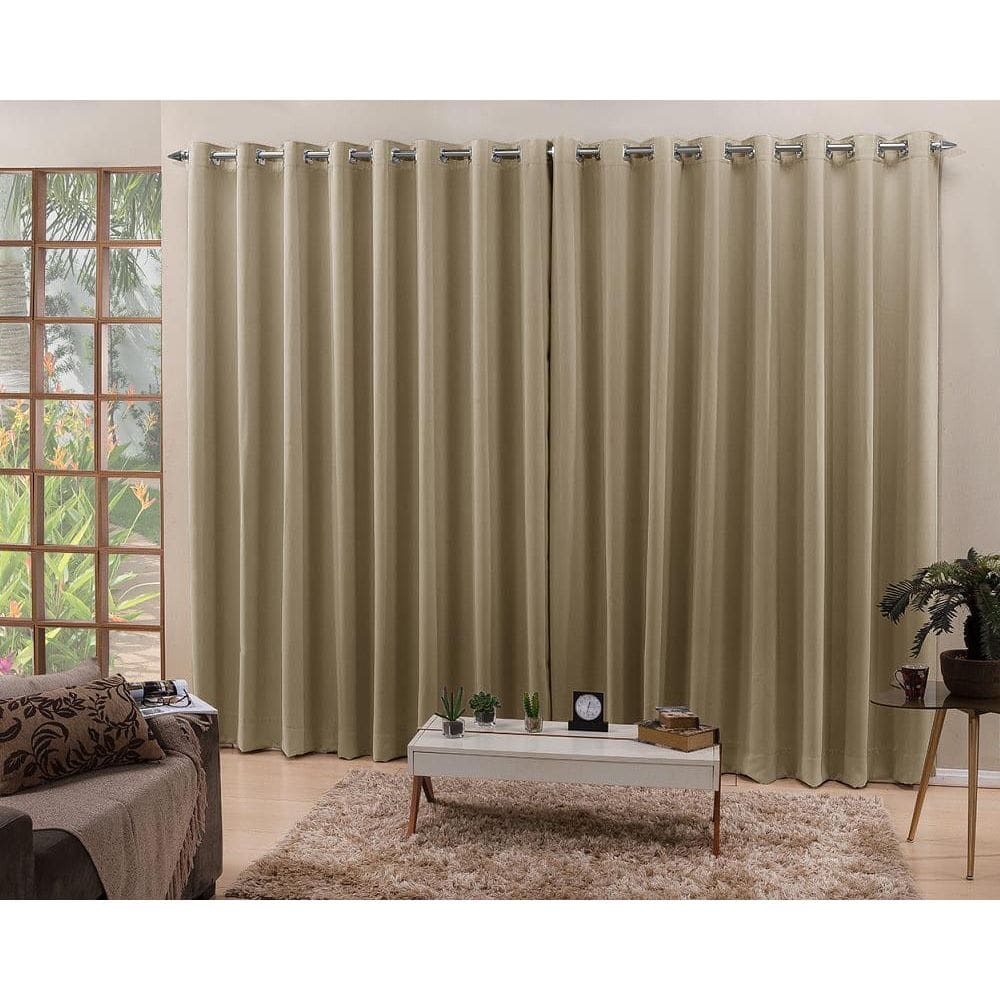 Cortina Bege 4,00X2,50 Blackout Tecido Corta Luz 100%