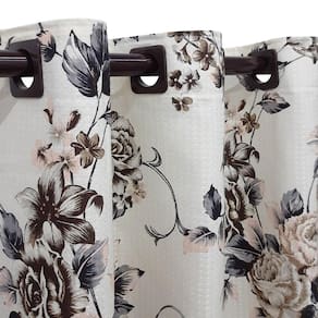 Cortina Tecido Piquet Floral Bege 2,40X1,50 Sala Cozinha
