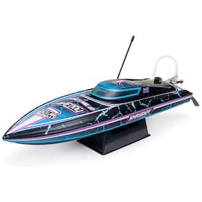 Barco de Controle Remoto para Adultos com Ferragens Metálicas Ajustáveis e Velocidade até 40 km/h, Pro Boat Recoil 2, Preto e Azul
