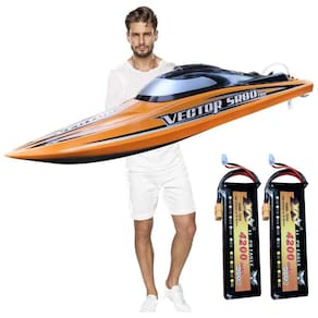 Barco de Controle Remoto para Adultos com Velocidade Máxima de 80 km/h, Alcance de 300 Metros e 2 Baterias de 4200mAh, SOWOFA M123, Laranja