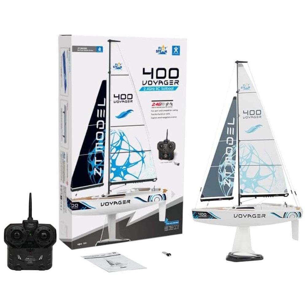 Veleiro de Controle Remoto para Adultos, Tamanho 67 cm com Controle de 2 Canais, PLAYSTEAM Voyager400, Branco