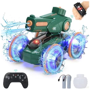 Carro de Controle Remoto 3 em 1, Carro, Barco e Tanque com Jato de Água, Luzes e Controle por Gestos, IQBOX, Verde