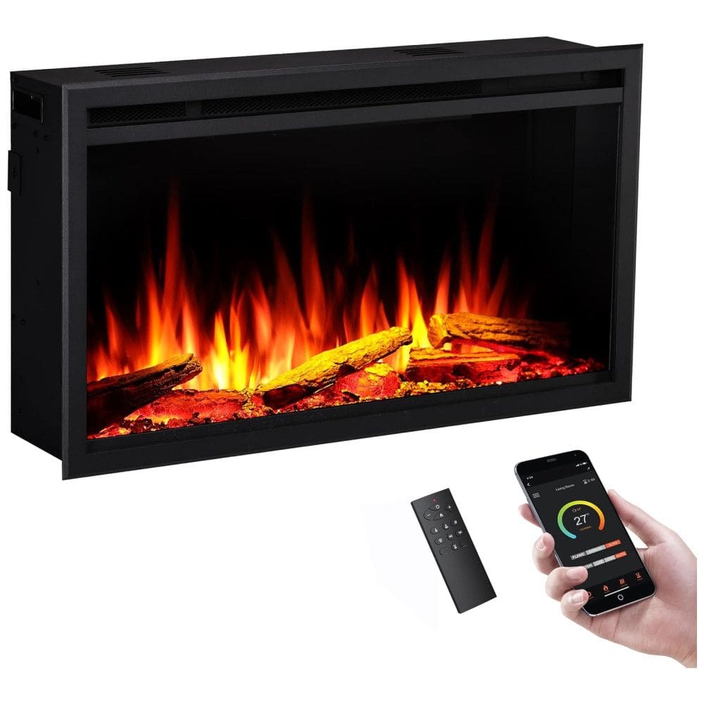 Lareira Elétrica Inteligente LegendFlame 84cm com Montagem na Parede, 2 Tipos de Instalação, Cores de Chama Multicoloridas, Controle Remoto