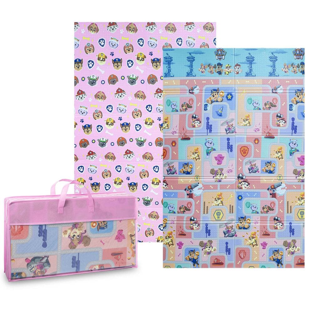 Tapete de Atividades Infantil Dobrável Tapetão Maleta 1,20x1,80m Meninas Rosa Estampa Patrulha Canina