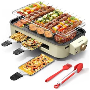 Churrasqueira Elétrica AORAN Indoor Smokeless: Versátil Grill para Cozinhar em Casa - Branco Médio
