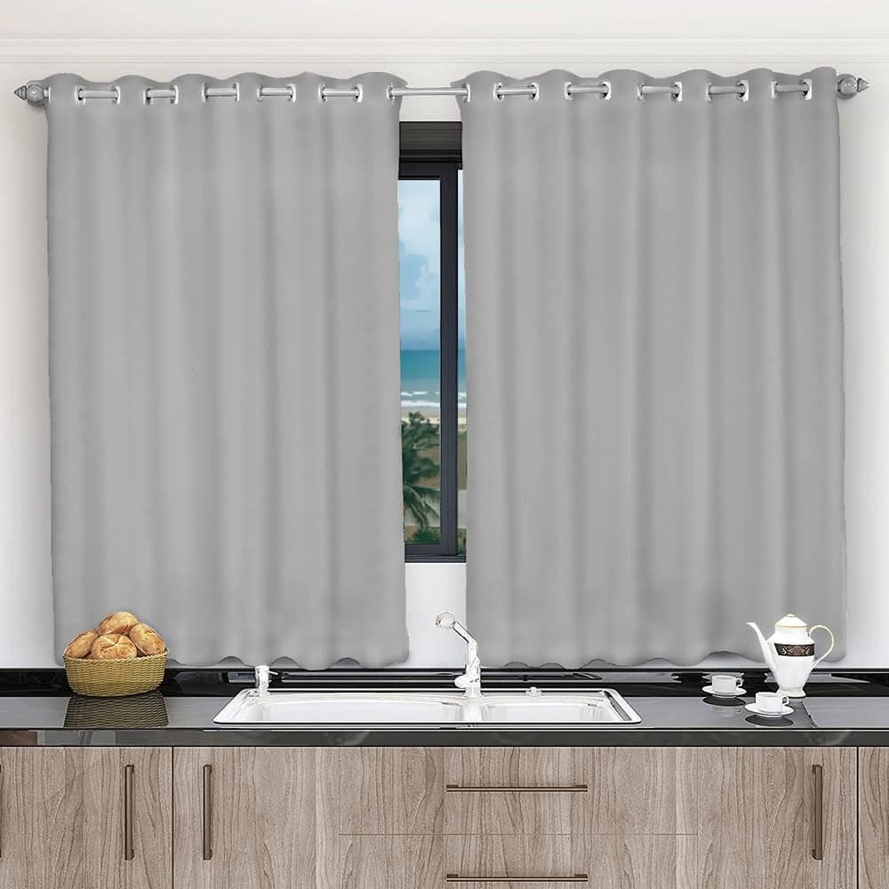 Cortina De Cozinha 3,00X1,20 Falso Blackout Cinza Corta Luz