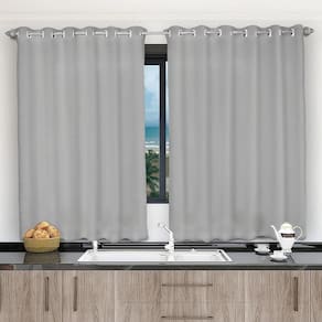 Cortina De Cozinha 3,00X1,20 Falso Blackout Cinza Corta Luz