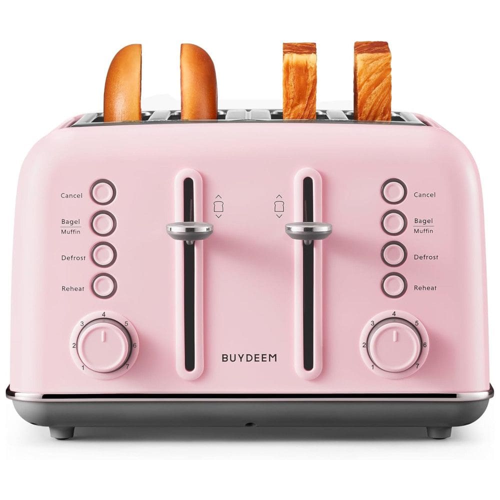 Torradeira BUYDEEM DT640 4 Pães, Inox Rosa, Slots Largos, Função Bagel e Muffin, Bandeja Removível, 7 Ajustes de Tostagem