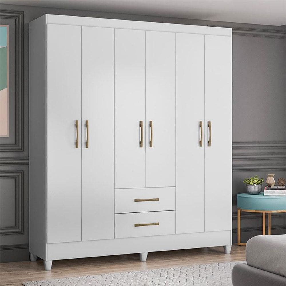 Guarda Roupa Casal Ambiente Panamá 6 Portas Branco Brilho - Moval