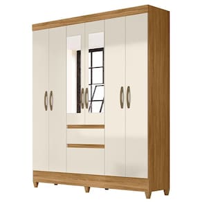 Guarda Roupa Casal New Cuba 6 Portas Freijó Off White com Espelho - Moval