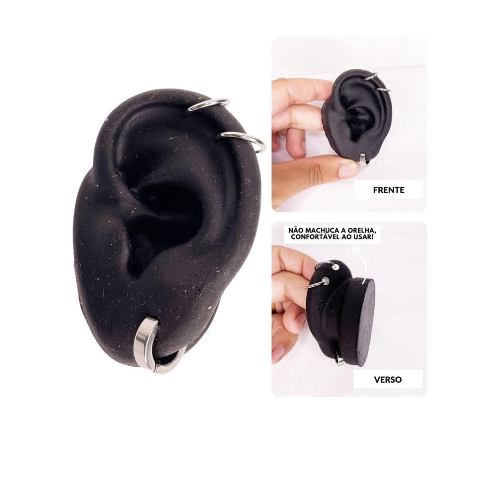 Kit Brinco Argola Pressão Prata Piercing Cartilagem Fake