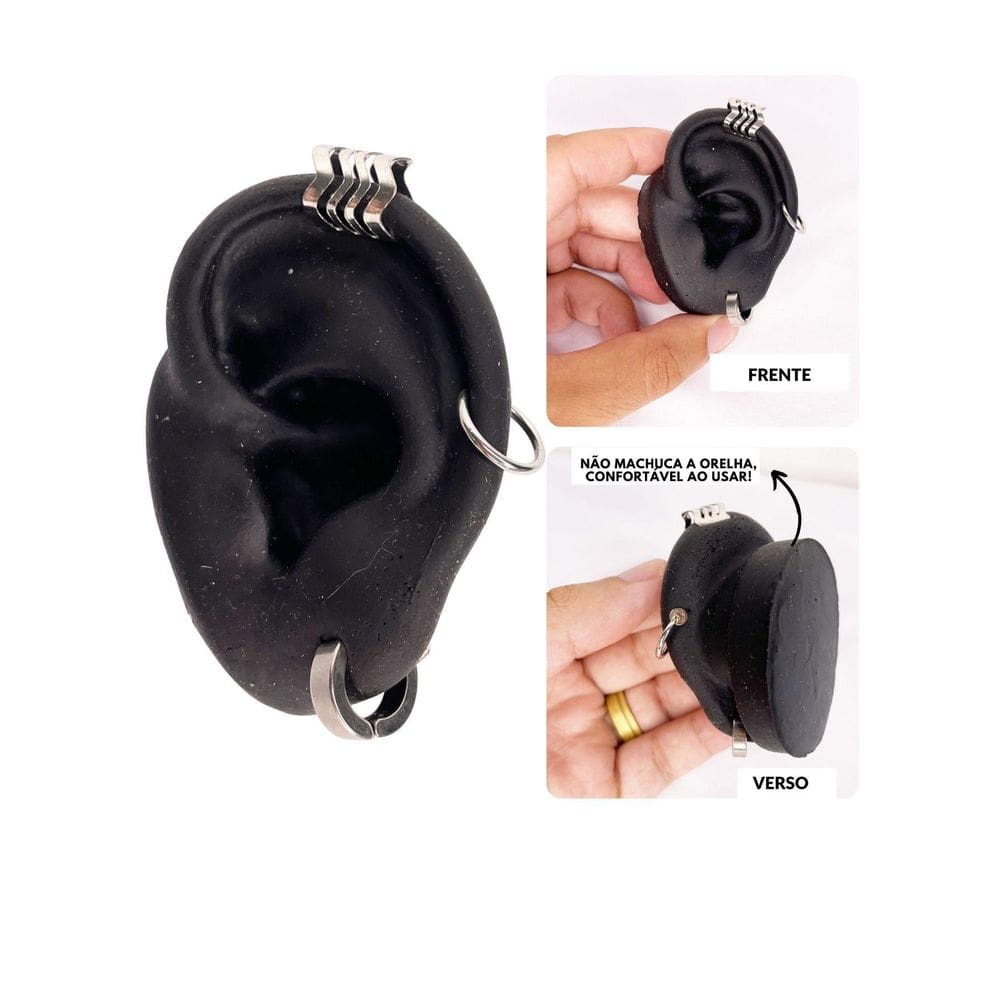 Kit Brinco Argola Pressão Prata Piercing Cartilagem Encaixe