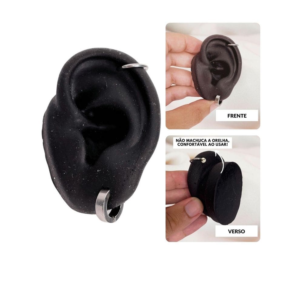 Kit Brinco Argola Pressão Prata Piercing Cartilagem Fake