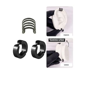 Kit Brinco Argola Pressão Pretp Cartilagem Encaixe Falso Aço