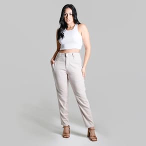 Calça Feminina Sarja Sawary Mom Bege