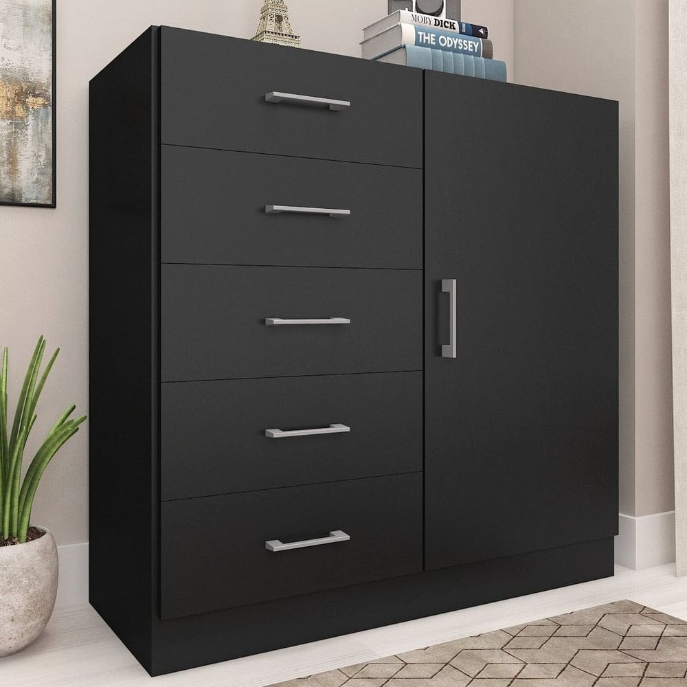 Cômoda para Quarto 1 Porta 5 Gavetas Miami Preto