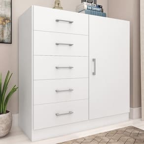 Cômoda para Quarto 1 Porta 5 Gavetas Miami Branco