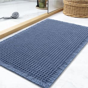 Tapete de banho Waffle superabsorvente antiderrapante azul 43x61cm