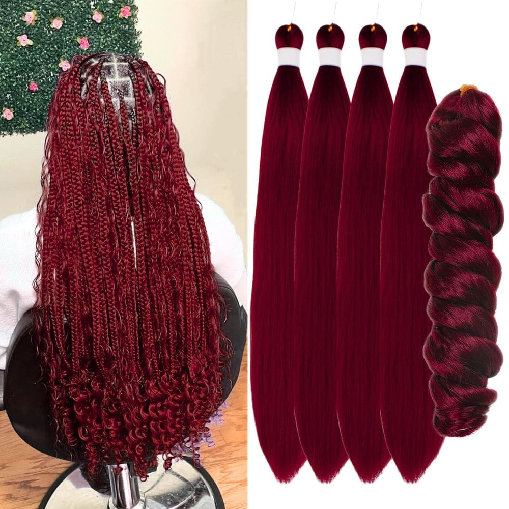 Braiding Hair Gozill, vermelho escuro, pré-esticado, Ocean Wave