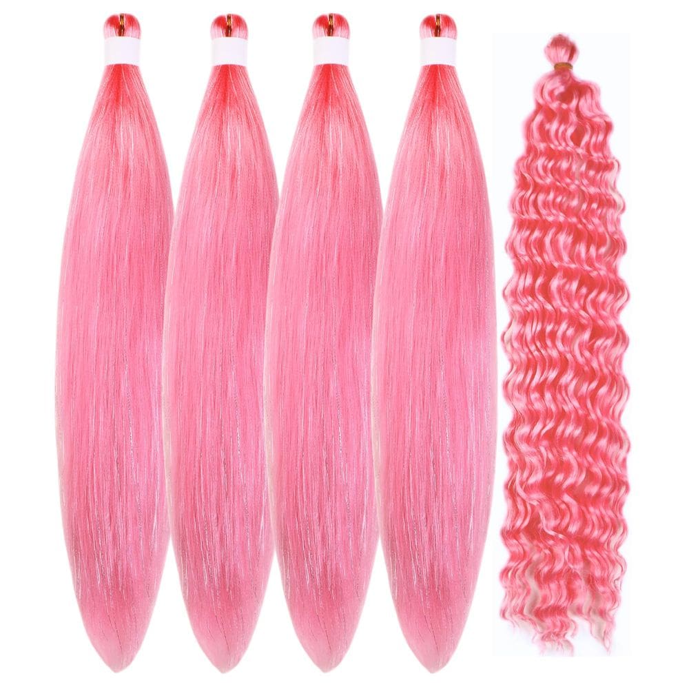 Braiding Hair Gozill Tinsel Pink, pré-esticado, 4x26 polegadas, 1x24 polegadas
