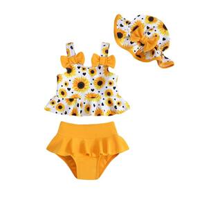 Roupa de banho para bebês Mioglrie Yellow Dasiy de 6 a 12 meses ou mais chapéu