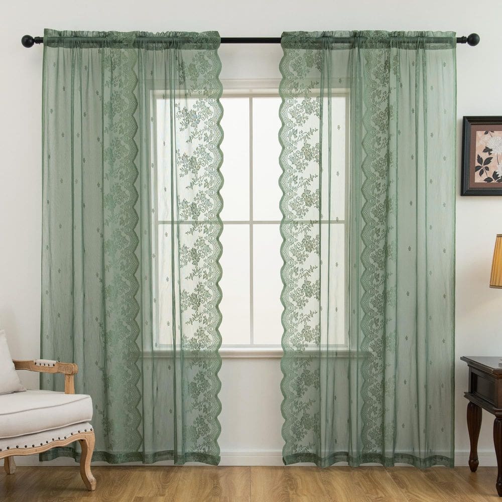 Cortinas KYM Rose Olive Green Sheer 183x183cm 2 painéis