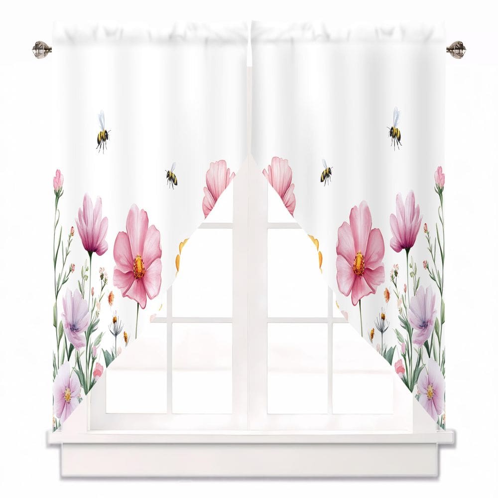 Cortina Valance AYTTBIS Spring Wildflowers Bees Pink 71x91cm