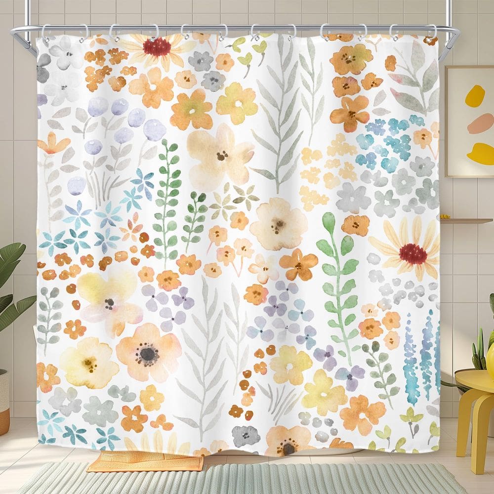 Cortina de chuveiro Riyidecor Floral Flowers 180x180cm amarela