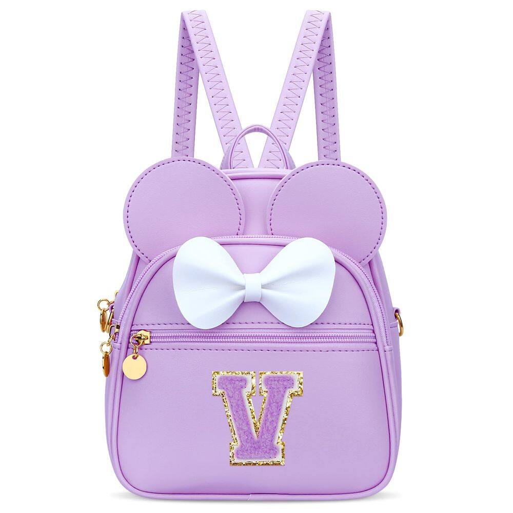 Mini mochila KKXIU Girls Initial Bowknot de couro sintético roxa