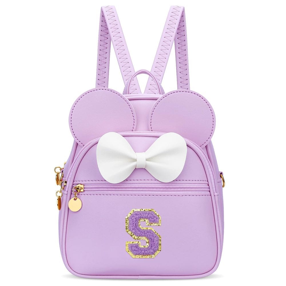 Mini mochila KKXIU Girls Initial Bowknot Purple Faux Leather