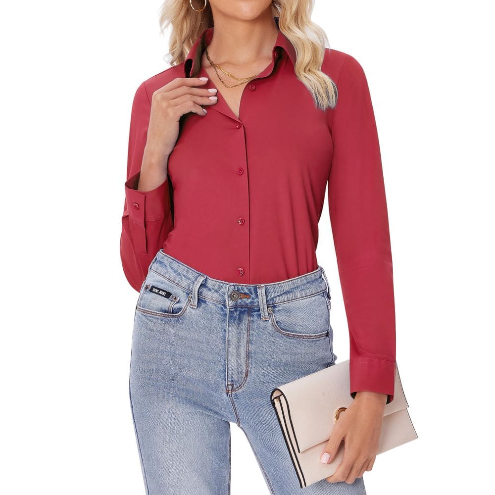 Camisas de botão Siliteelon para mulheres vermelhas Slim Fit XXL