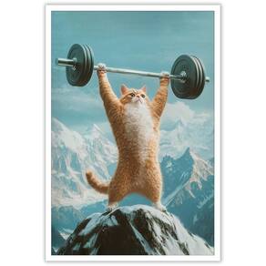 Pôsteres em tela Funny Cat Weightlifting Gym Wall Art 40x60cm
