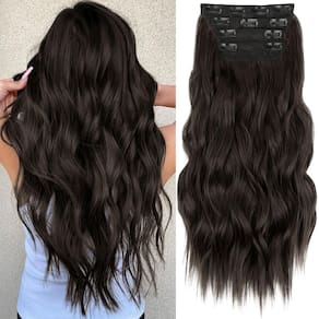 Extensões de cabelo KookaStyle Long Wavy Synthetic Dark Brown