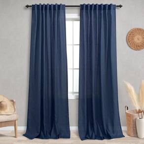 Cortinas KOUFALL azul marinho de linho transparente 132x238cm para quarto