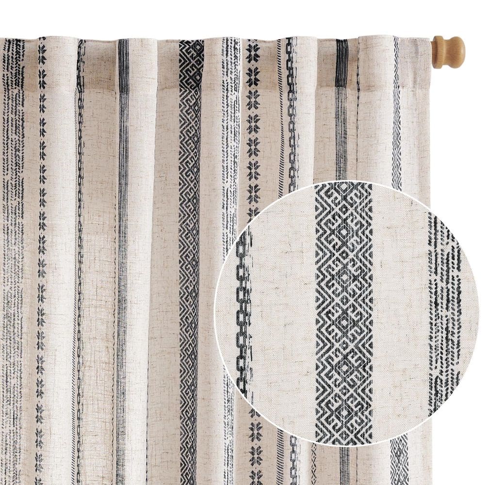 Cortinas jinchan Linen Blend Boho 240x260cm preto/bege