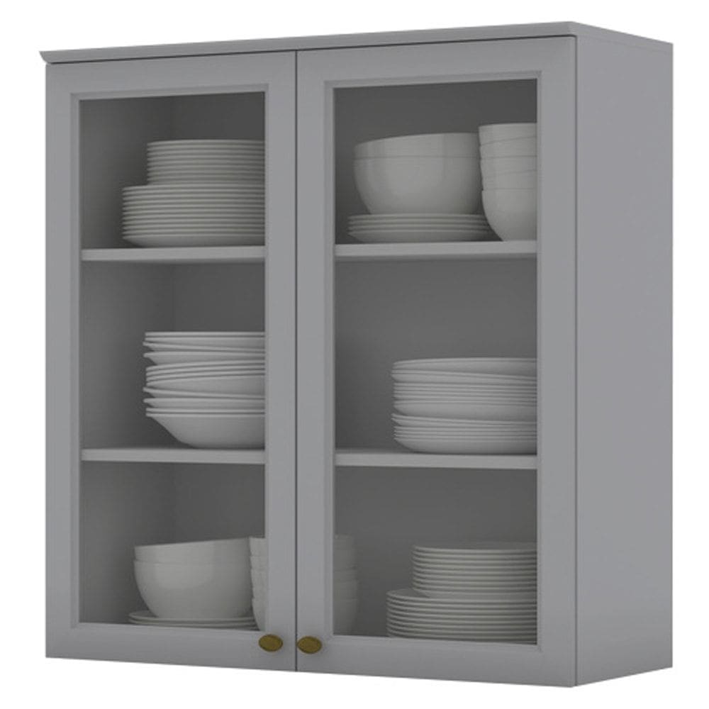 Armario Aereo 2 Portas Vidro MDF 80 cm Americana C366 Cinza Henn