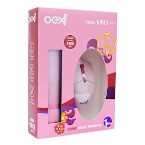 Mouse com Mousepad OEX Vibes MC200 Rosa