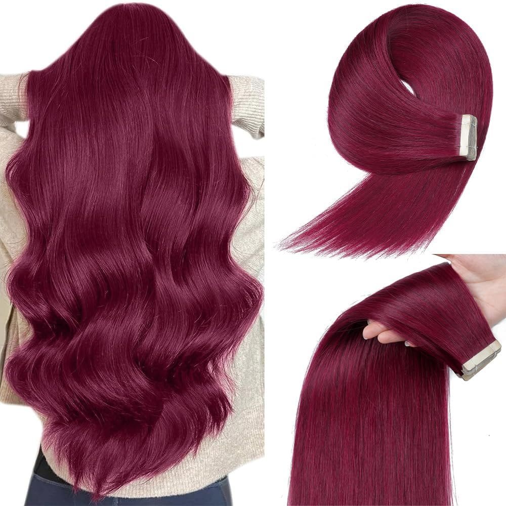 Fita adesiva em extensões de cabelo YDDM Burgundy 40 cm 20 unidades 100% Remy