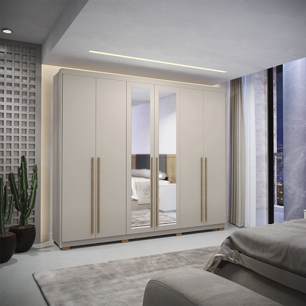 Guarda Roupa Roupeiro Casal Dubai Majestic 6 Portas 6 Gavetas com Espelho Fendy Vila Rica