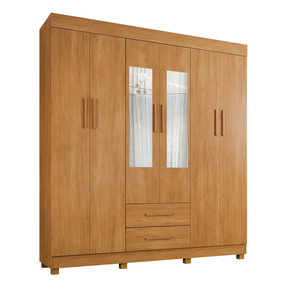 Guarda Roupa Leblon 6 Portas 2 Gavetas 7 Prateleiras Com Espelho - Benetil